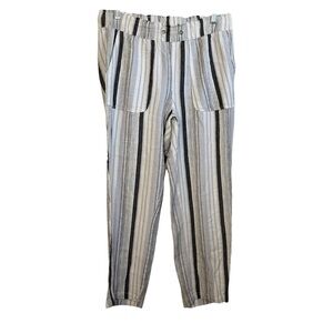 Relaxed Linen Blend Black Cream Pants with Pockets size Small